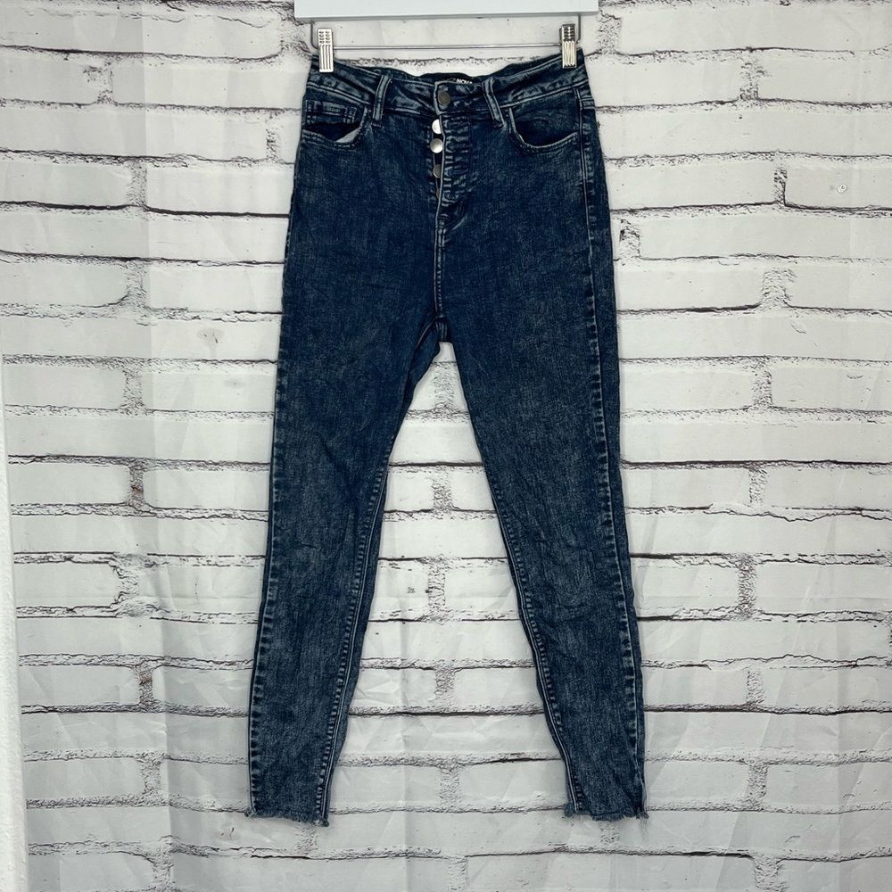 Fashion Nova High Rise Button-Fly Skinny Jeans Blue Acid Wash Women’s Size 3 Y2K